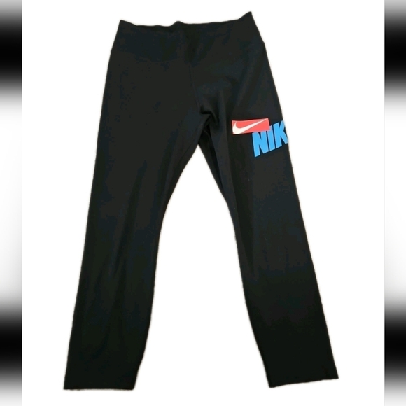 Nike One Womens Black Cropped Compression Workout Stretch Leggings With Logo M - Picture 3 of 12